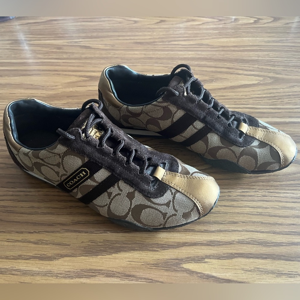 Coach Tan and Gold Patterned Sneakers